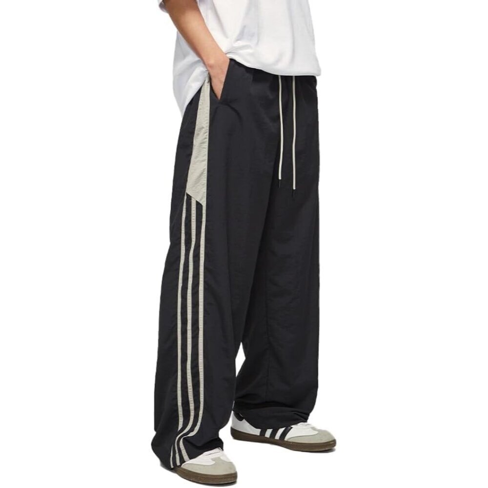 Trendy Black Y2K Baggy Pants - Unisex Elastic Waist Joggers for Casual Wear - Picture 2 of 7